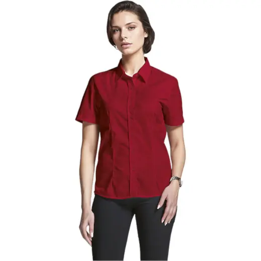 Main Red Basic Poly Cotton Blouse Short Sleeve Ladies
